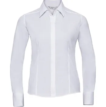 Dámská košile Russell Collection Dámská vypasovaná popelínová košile L/S Poly-Cotton Easy Care Barva: white, Velikost: 4XL G_Z924F
