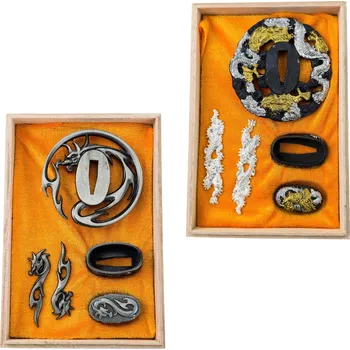 Sběratelství AF Dekorativní sada pro samurajský meč "DRAGON ORNAMENTS" 2 druhy Barva: Černá