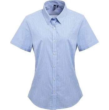 Dámská košile Premier Workwear Dámská bavlněná košile Microcheck (Gingham) s krátkým rukávem Barva: Light Blue (ca. Pantone 2717C), Velikost: S G_PW321