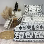 Ložní povlečení mikroflanel 140x200 + 90x70 - VÁNOCE ŠEDOBÍLÉ - ZIP