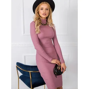 Dámské šaty Vypasované žebrované šaty ve špinavě růžové barvě s rolákem Rue Paris (5133) odstíny růžové XL (42)