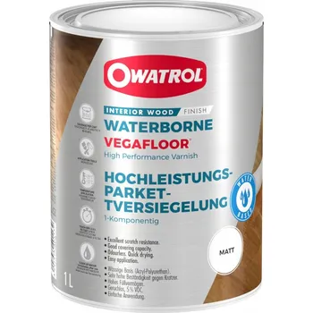 Lak na dřevo VEGAFLOOR 1L polyuretanový lak na vodní bázi na dřevěné podlahy matný