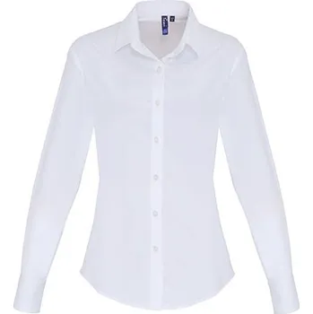 Dámská košile Premier Workwear Dámská bavlněná popelínová košile Stretch Fit s dlouhým rukávem Barva: white, Velikost: XXL G_PW344