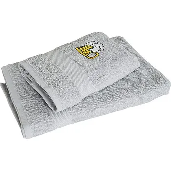 Ručník B.E.S. PETROVICE Dárkový set ručník a osuška froté s výšivkou Pivo 50 × 90 cm + 70 × 140 cm, šedá