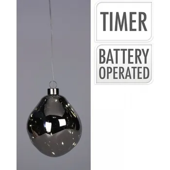 Vánoce Skleněná baňka s LED, 12 cm stříbrná průhledná