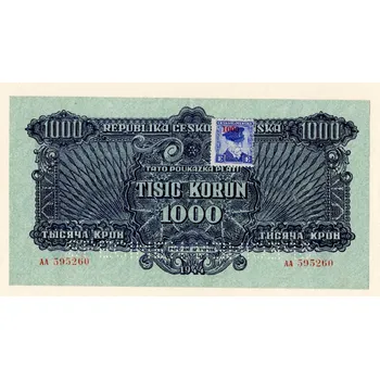 Československo – 1000 korun 1944, poukázka, série AA, 2× SPECIMEN + kolek 1945