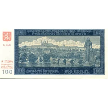 PROTEKTORÁT Čechy a Morava. 100 korun 1940. Série G 34. Hej. 33a.