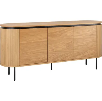 Příborník do zásuvky Designový art deco oválný příborník Maderia v dubové hnědé barvě se třemi hladkými dvířky a drážkovaným reliéfem 160 cm