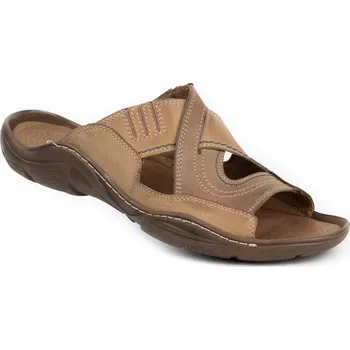 Pánské pantofle Pánské pantofle kožené na léto POLSKÉ 400 hnědé 48