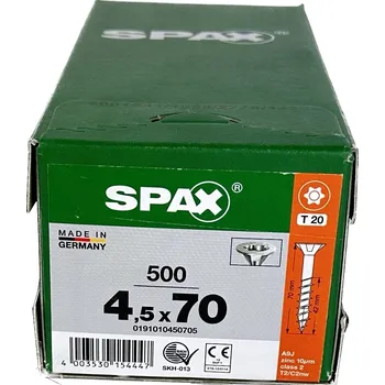Spojovací materiál SPAX vruty 4,5x70mm T-STAR zápustná hlava, částečný závit, pozink
