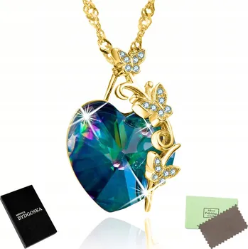 Náhrdelník ZLATÝ DÁMSKÝ NÁHRDELNÍK SRDCE MOTÝLI STŘÍBRO 925