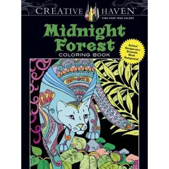Cizojazyčná kniha Creative Haven Midnight Forest Coloring Book: Animal Designs on a Dramatic Black Background – Lindsey Boylan (EN)
