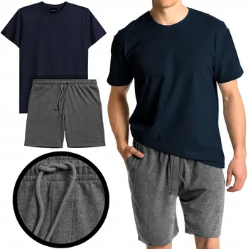 Pánské pyžamo ATLANTIC pánské pyžamo domácí krátké kraťasy zavazování kapsy tmavě modrá XL