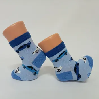 Kojenecké oblečení TREPON Bavlněné kojenecké a dětské ponožky auta, modré Velikost: 13-15cm /19-22/