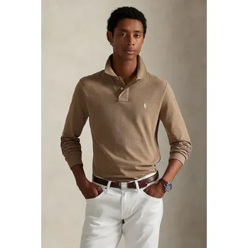 Pánské tričko Bavlněné tričko s dlouhým rukávem Polo Ralph Lauren béžová barva, 710680790, S, 80X