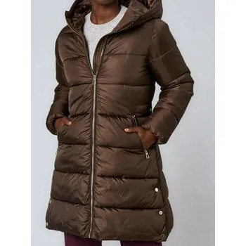 Dámská móda Sinsay - Prošívaný kabát s kapucí - tmavě hnědá - 410HH-89X - 410HH-89X-XXL