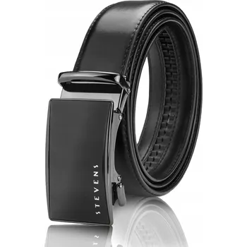 Opasek Kožený opasek Pánský automat Černý STEVENS Spona Kalhoty Oblek 125 cm