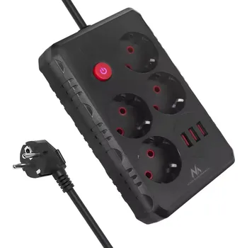 Prodlužovací kabel Prodlužovací přepěťová lišta MACLEAN MCE393, 4 zásuvky a 3× USB, 3 m, černá