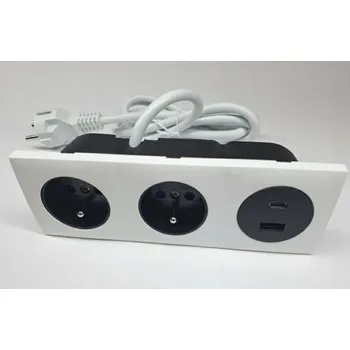 Elektrická zásuvka Elektrická zásuvka trojitá 2x230V + 2USB zapuštěný nábytkový port bílá