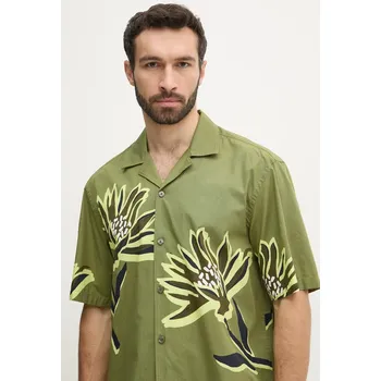 Pánská košile Bavlněná košile BOSS zelená barva, relaxed, 50540851 91X, vel. S