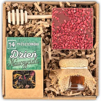 Vrták Dárek sada ke Dni učitelů čokoláda čaj medovou krabičkou