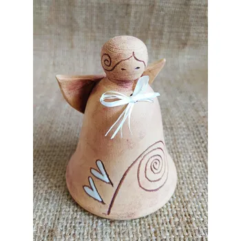 Vánoční dekorace keramický zvonek - andílek bílý