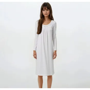 Dámská noční košile TREAT WEAR DÁMSKÁ NOČNÍ KOŠILE - SILKY DL. RUKÁV: Bílá XS