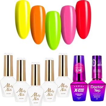 Lak na nehty 5x Hybridní lak MOLLYNAILS 8g Skittle Nails + Báze a Top Sada na léto