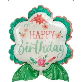 Balónek Květina Happy Birthday 63x68cm - fóliový balónek