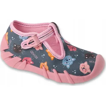 Dívčí bačkory Befado dětské papuče na suchý zip šedé, velikost 24