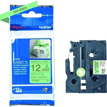 Pásek do tiskárny Brother - TZe-RM34 mentolově zelená / zlatá (12mm, 4m, textilní) TZERM34