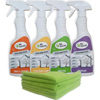 4×500 ml Bezoplachový Ultra Nano čistič Mega Set + 4x utěrka