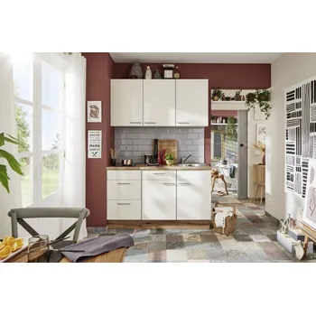 Kuchyňská linka Naturel Kuchyňská linka se spotřebiči, dřezem a dřezovou baterií 150 x 60 x 92 cm magnoliově bílá 650PKW315019L