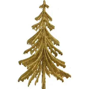 Vánoční dekorace Vánoční zlatá umělá třpytivá dekorace zápich stromek - 17*8*37 cm