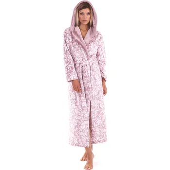Dámský župan dámský župan Flora s kapucí M Mauve mist vzor