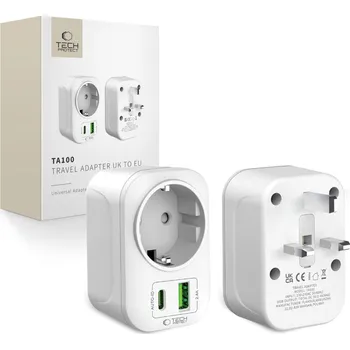 TECH-PROTECT TA100 TRAVEL ADAPTER UK TO EU WHITE