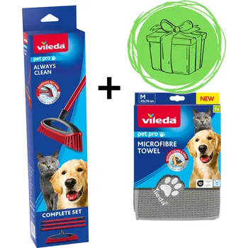 Kosmetika pro psa VILEDA Pet Pro Always Clean Gumový kartáč s tyčí pro odstraňování srsti + ZDARMA! Ručník z mikrovlákna Vileda PET PRO M 70x45 cm