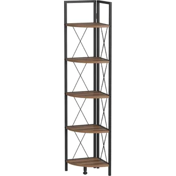 police Kovový rohový regál SARUL, černá/ořech + vyzvednutí ZDARMA