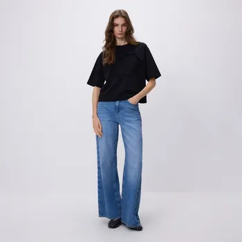 Dámské džíny Reserved - Džíny wide leg s kováním - modrá - UB166-55J - UB166-55J-40