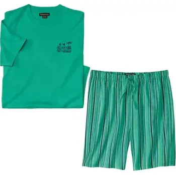 Pánské pyžamo Atlas For Men Krátké zelené pyžamo z bavlněného žerzeje s pruhovaným potiskem, Zelená, Velikost 3XL P9110