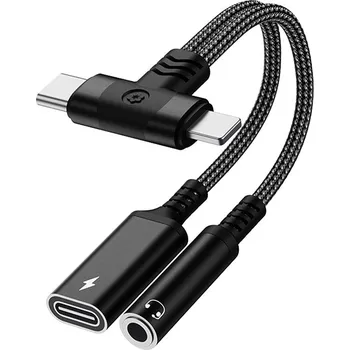 Audio kabel AppleMix Přepojka / redukce 4v1 pro Apple iPhone - USB-C / Lightning samec na USB-C / 3,5mm jack samice - černá