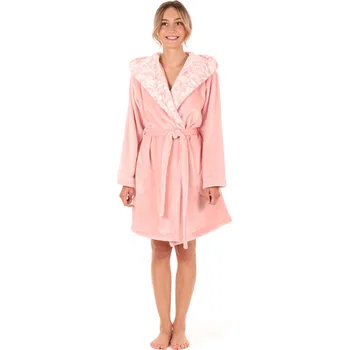 Dámský župan dámský župan Flora s kapucí krátký XXL Růžová perla