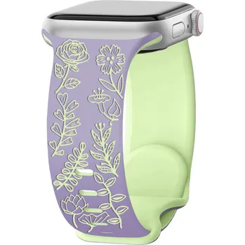 Chytré hodinky Gravírovaný řemínek květiny pro Apple Watch 38/40/41/42(S10)mm Barva: Fialovo-zelený
