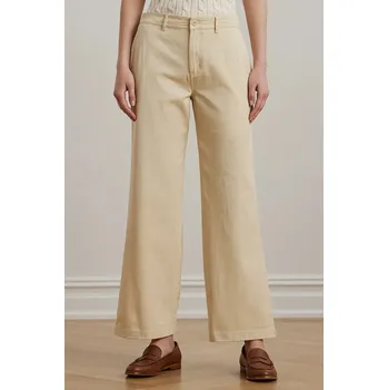 Dámské kalhoty Bavlněné kalhoty Lauren Ralph Lauren dámské, béžová barva, široké, high waist, 200965654 01X, vel. 38