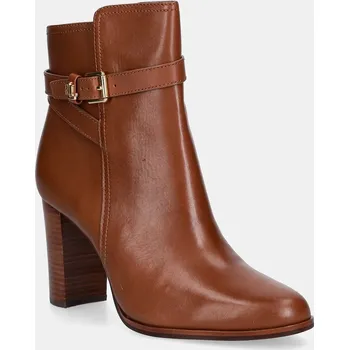 Dámské kozačky Kožené kotníkové boty Lauren Ralph Lauren Brke Bt Hl 2 dámské, hnědá barva, na podpatku, 802974475001 802974475001.200 88X, EUR 39.5