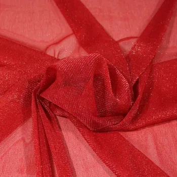 Tyl červený, štříbrný třpyt, š.155