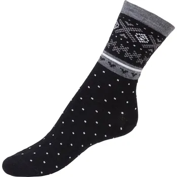 Dámské ponožky Dámské merino ponožky s folklorním vzorem černé INGVILD SAFA Velikost: 36-40