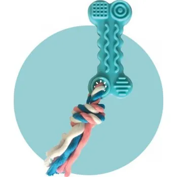 Hračka pro psa ChD Hračka pro šťěňata modrá kost s lanem 15 cm