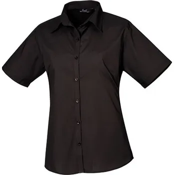 Dámská košile Premier Workwear Dámská popelínová halenka s krátkým rukávem Barva: Black (ca. Pantone Black C), Velikost: 36 (XS/8) G_PW302
