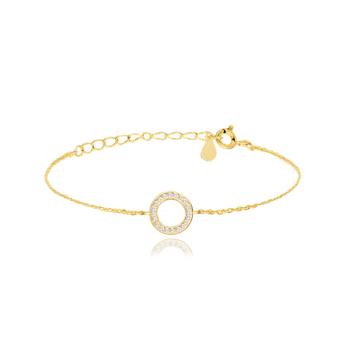 Módní doplněk 1261 MINET Pozlacený stříbrný náramek KROUŽEK s bílými zirkony Délka: 16